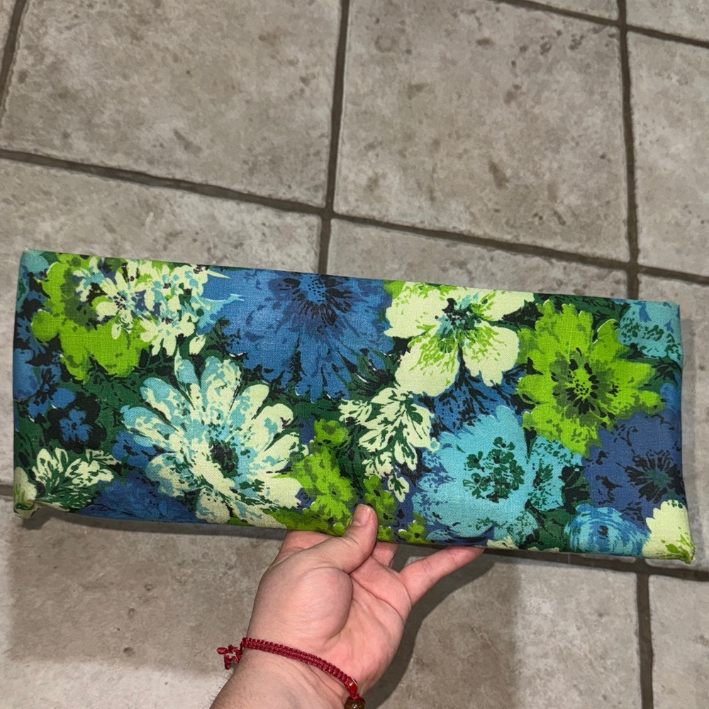 Vtg 60 ' S Mid Century Modern Turquoise Floral large pouch